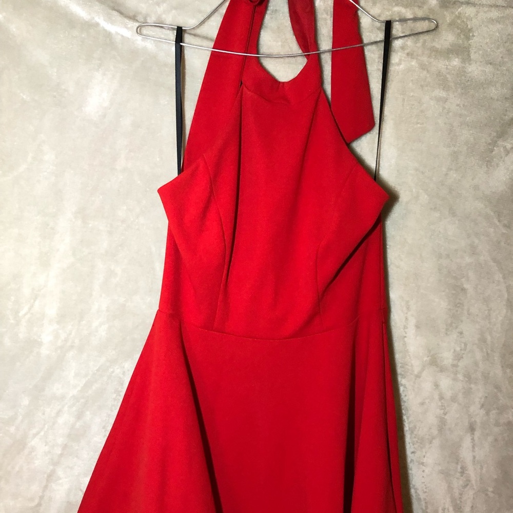 High neck, low back mini dress